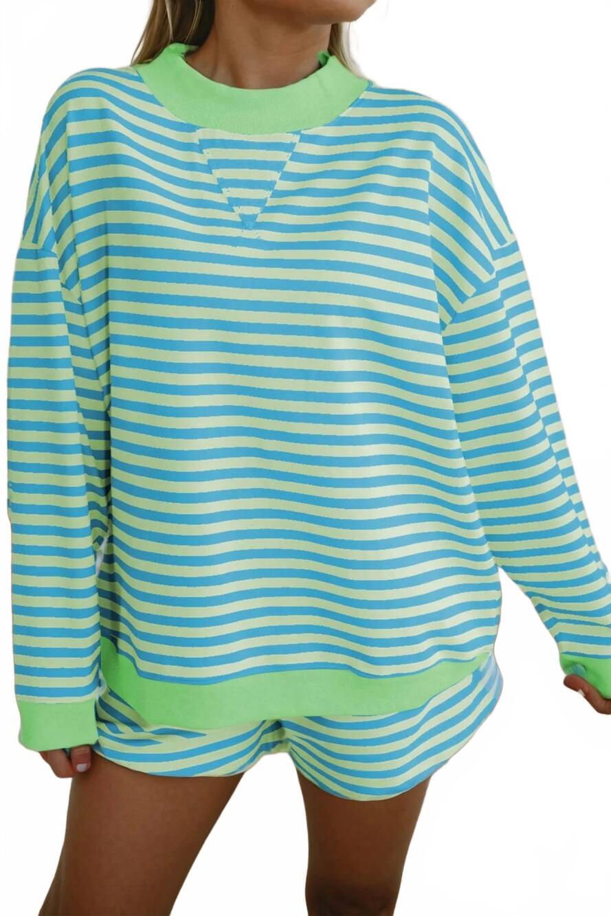 NEW SHEWIN stripe colorblock pullover and shorts set in mint